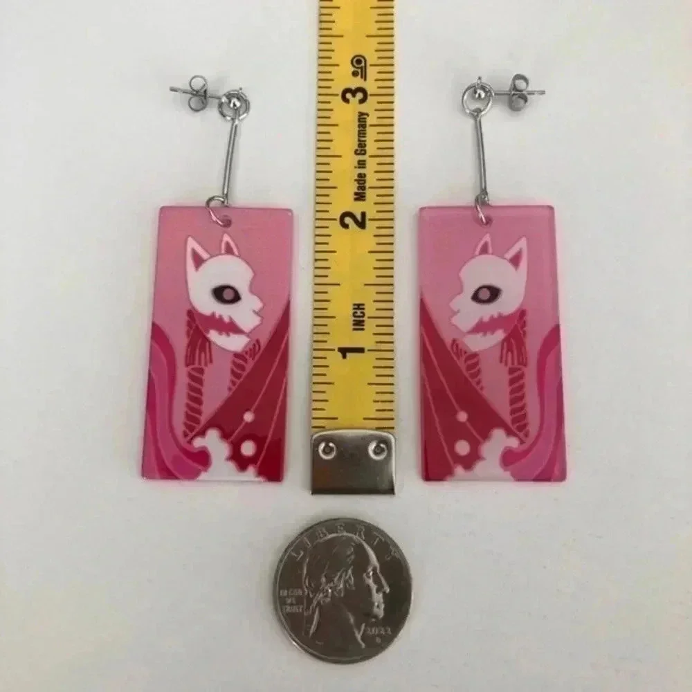 Pink Cat Retro Pop Asian Anime Style Rectangle Resin Drop Earrings A NWT